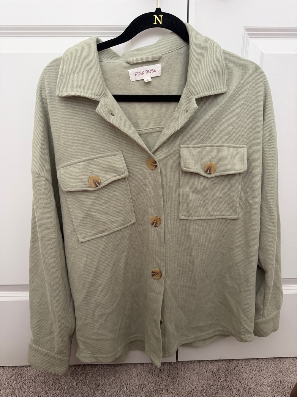 Pink Rose Sage Utility Button-Up Shirt Jacket
